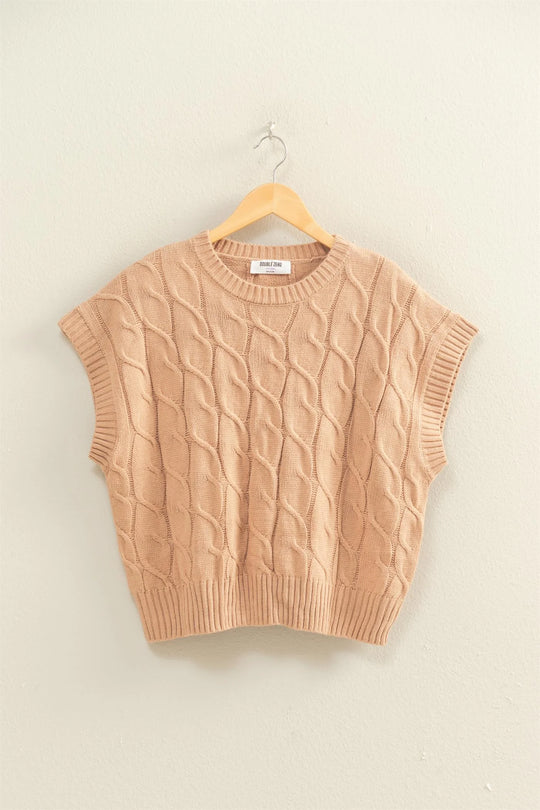 Ladies HYFVE Sleeveless Oversized Cable Knit Sweater Vest - DZ25C905