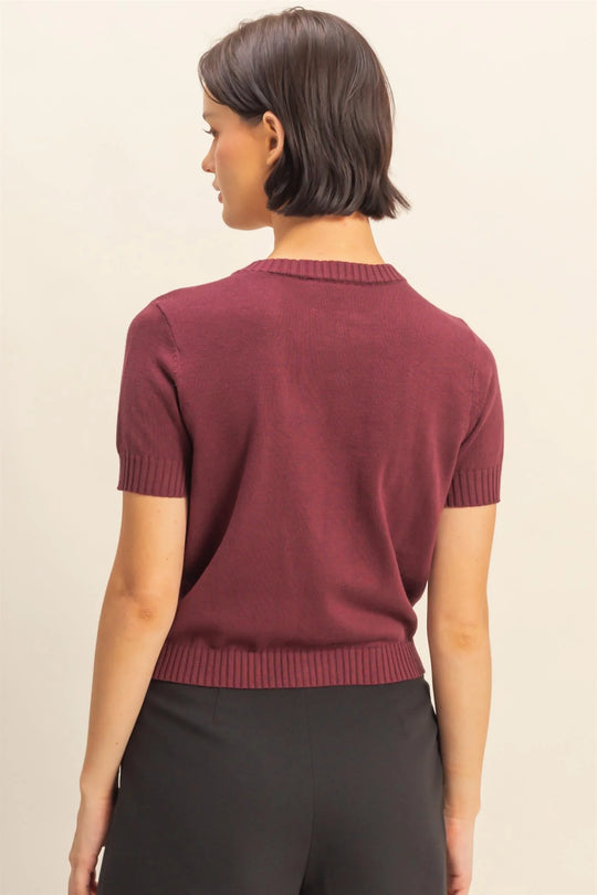 Ladies HYFVE Crew Neck Short Sleeve Buttoned Cardigan - DZ25E499