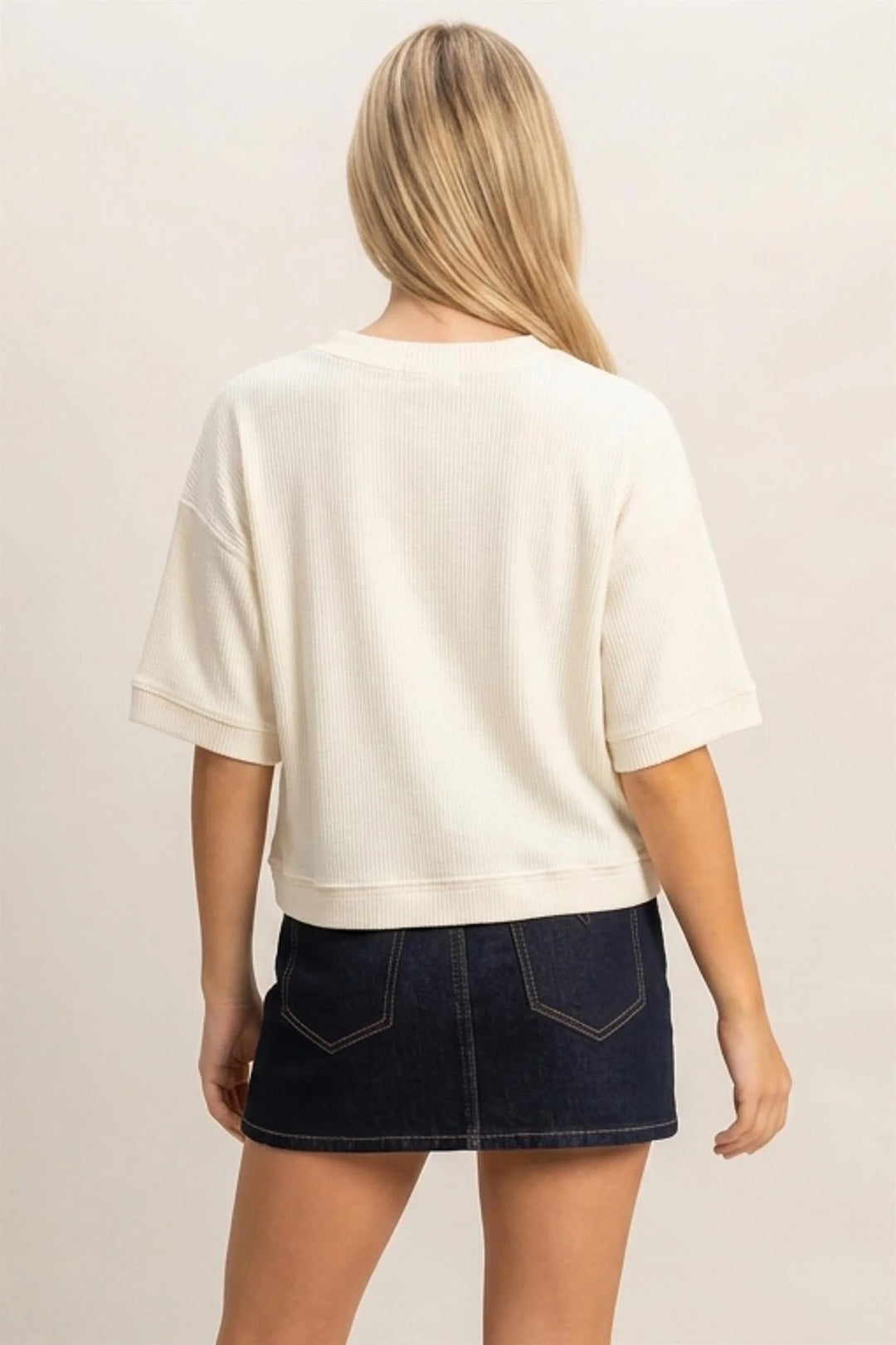 Ladies Hyfve Button-Down Short Sleeve Waffle Top - Cream - DZ26F244