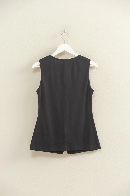 Ladies HYFVE Buttoned Ribbed Knit Vest Top - HF25F146