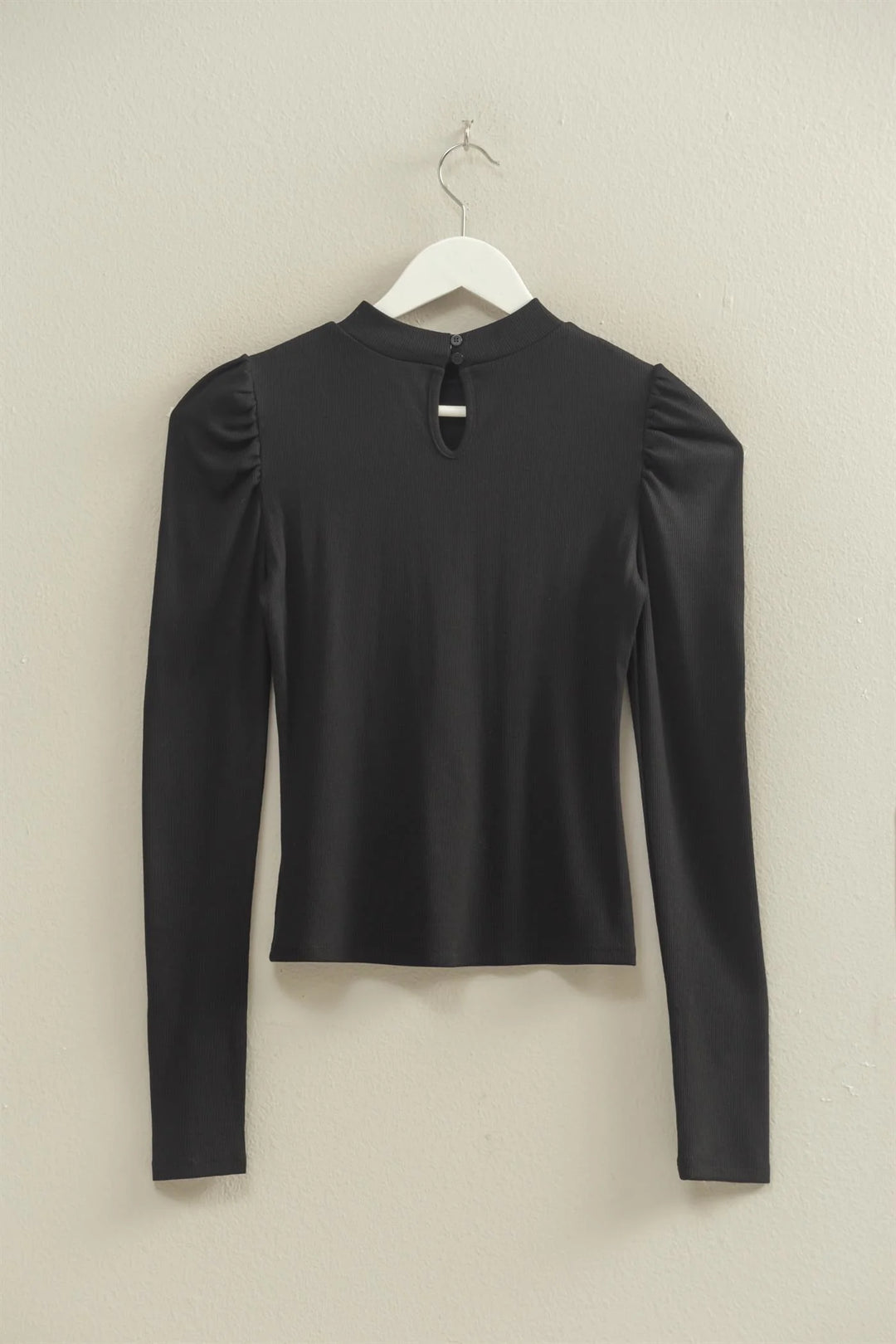 Ladies HYFVE Black Puff-Sleeve Fitted Top Keyhole Back - HF25F361