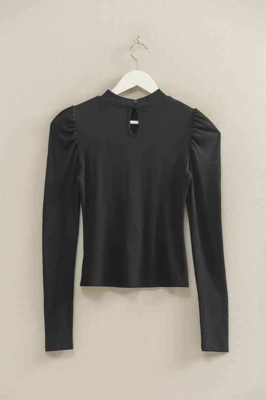 Ladies HYFVE Black Puff-Sleeve Fitted Top Keyhole Back - HF25F361
