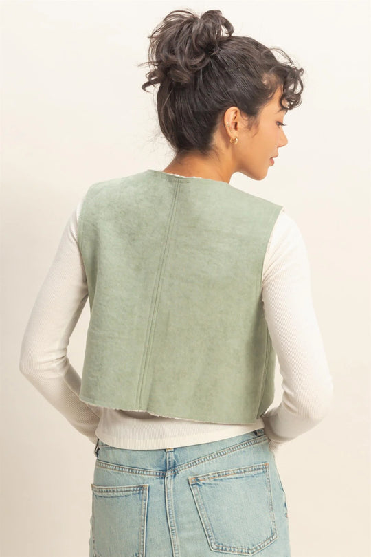 Ladies Hyfve Suede Cropped Vest With Pockets - DZ25E607