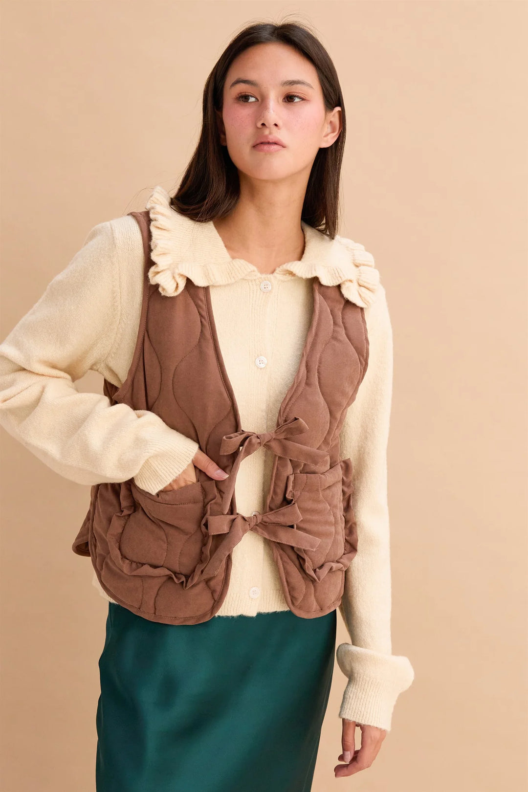 Ladies Hyfve Quilted Vest With Tie-Front And Patch Pockets - DZ25F480