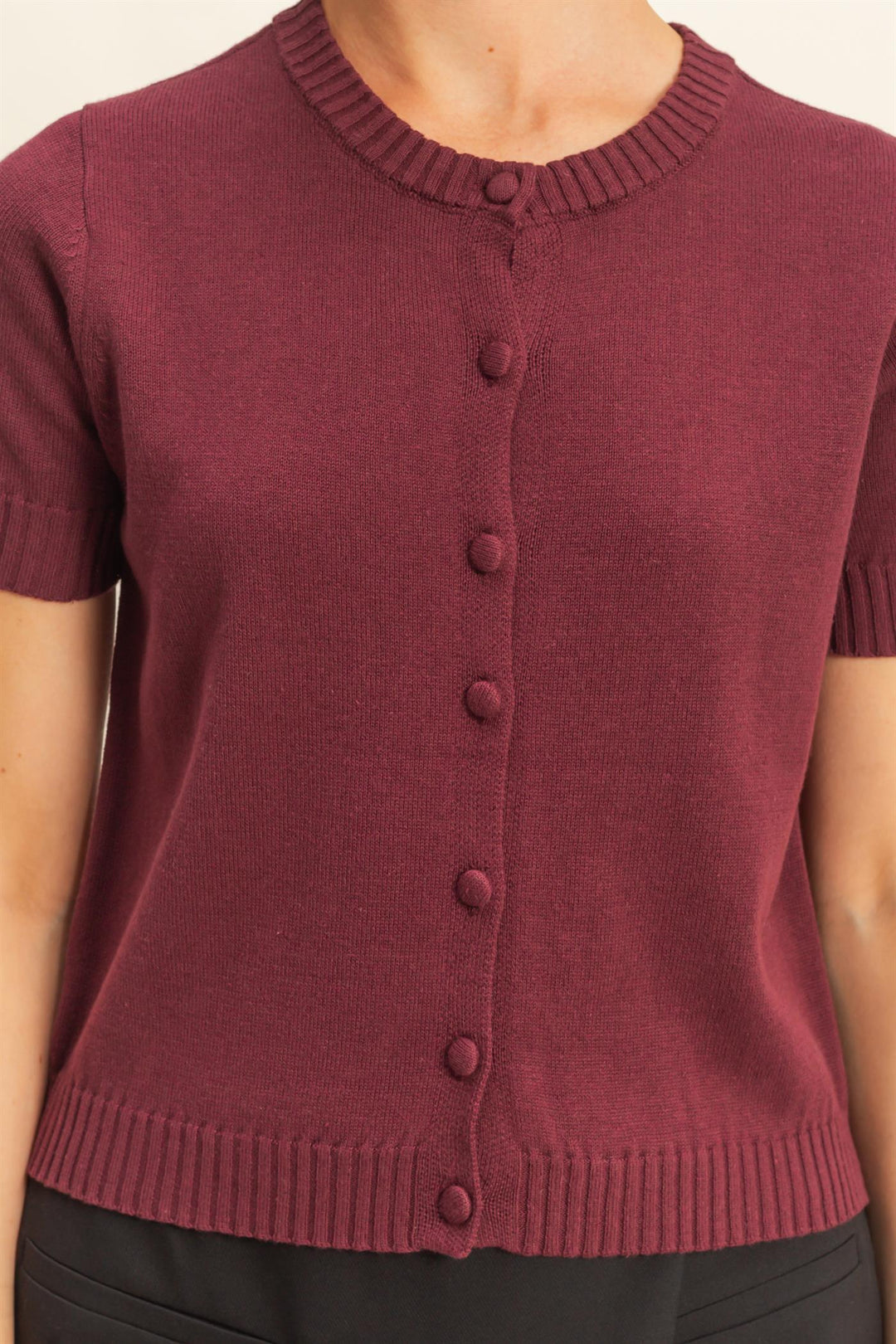 Ladies HYFVE Crew Neck Short Sleeve Buttoned Cardigan - DZ25E499