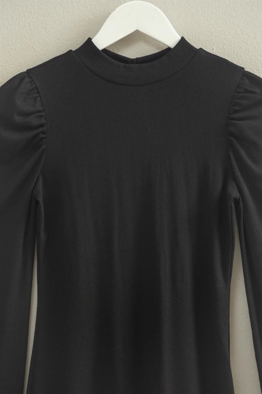 Ladies HYFVE Black Puff-Sleeve Fitted Top Keyhole Back - HF25F361