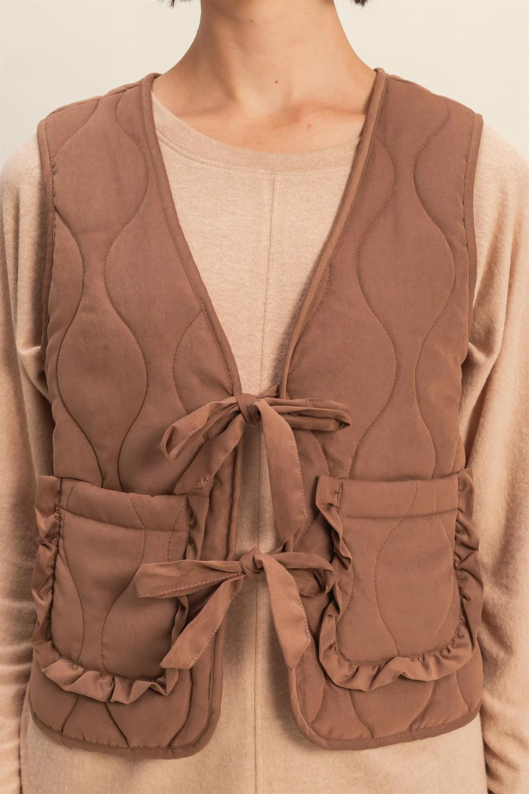 Ladies Hyfve Quilted Vest With Tie-Front And Patch Pockets - DZ25F480
