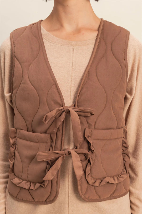 Ladies Hyfve Quilted Vest With Tie-Front And Patch Pockets - DZ25F480