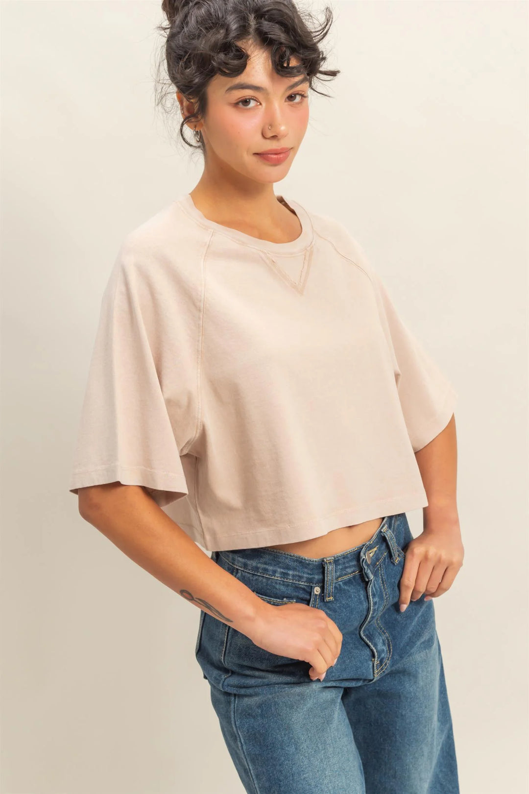 Short Sleeve Mineral Washed Cropped Tee - DZ25E400
