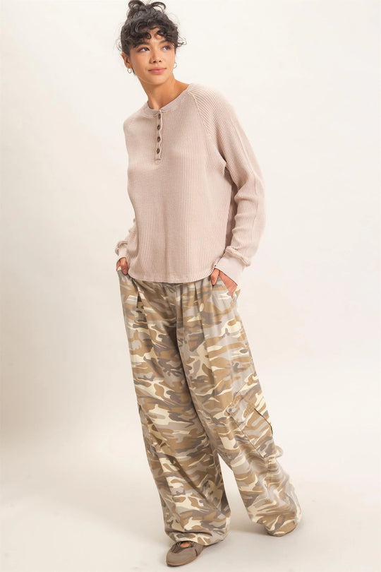 Ladies Hyfve Camouflage Cargo Pocket Pants - Stone - DZ26C891