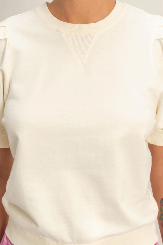 Ladies Hyfve Puff Sleeve V-Stitch Crew Neck Top - DZ26A574
