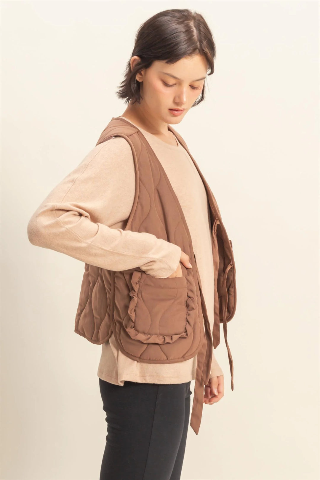 Ladies Hyfve Quilted Vest With Tie-Front And Patch Pockets - DZ25F480