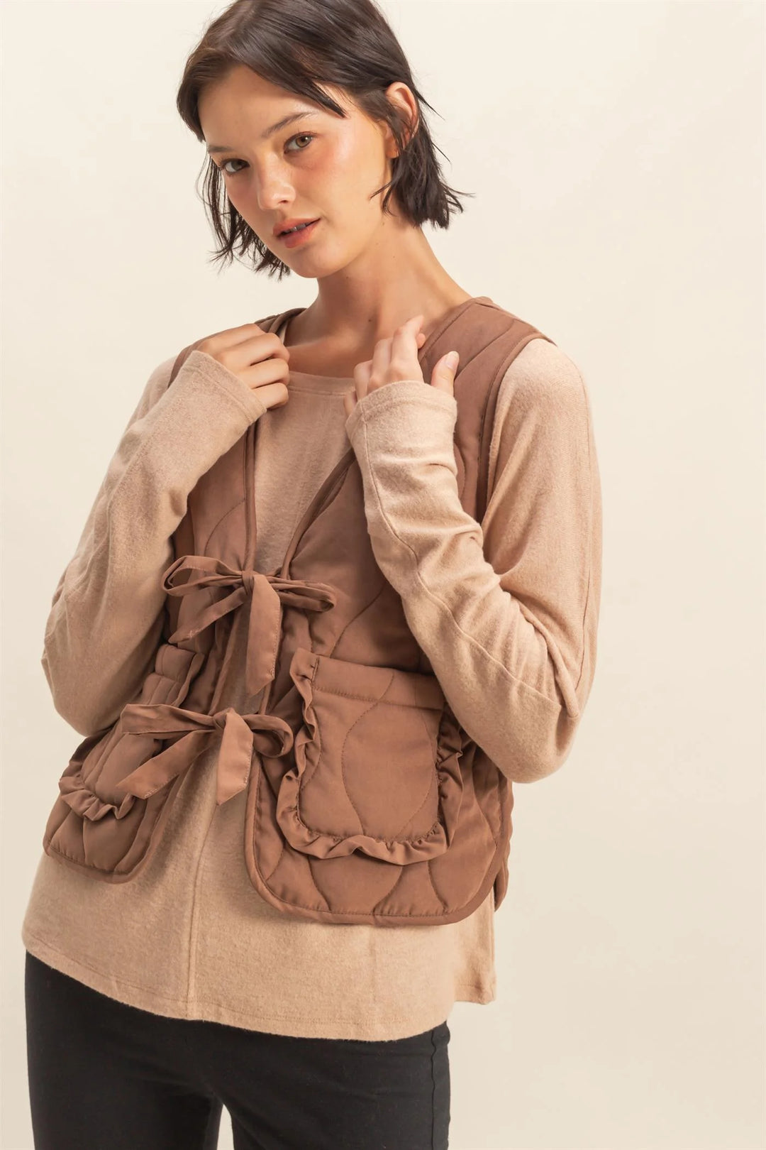Ladies Hyfve Quilted Vest With Tie-Front And Patch Pockets - DZ25F480