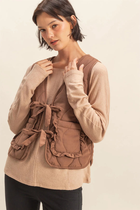 Ladies Hyfve Quilted Vest With Tie-Front And Patch Pockets - DZ25F480