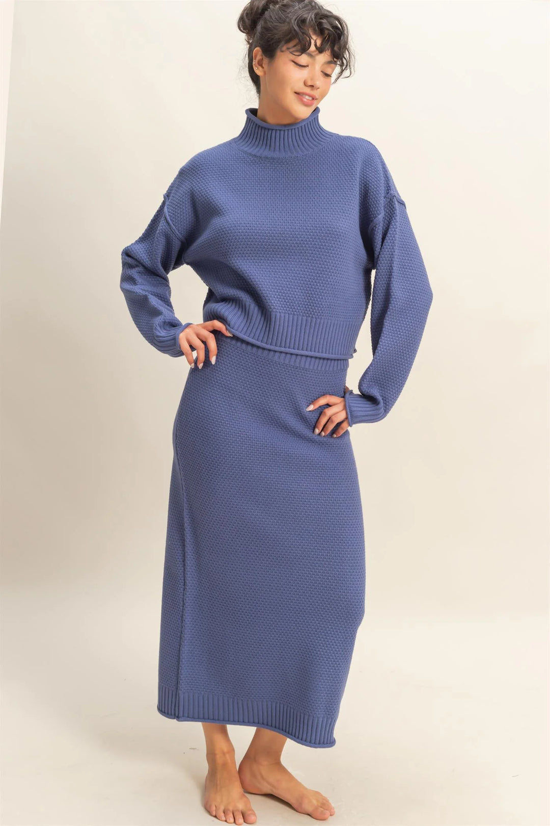 Ladies Hyfve Textured High Neck Sweater & Skirt Set - DZ25E134 - FINAL SALE