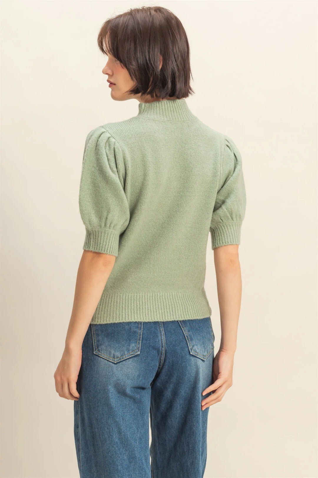 Ladies HYFVE Short-Sleeve Ribbed Sweater With Puff Sleeves - DZ25E174