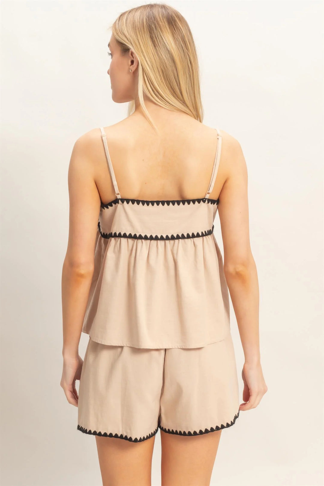 Ladies Hyfve Babydoll Top & Matching Scallop Trim High-Waisted Short Set