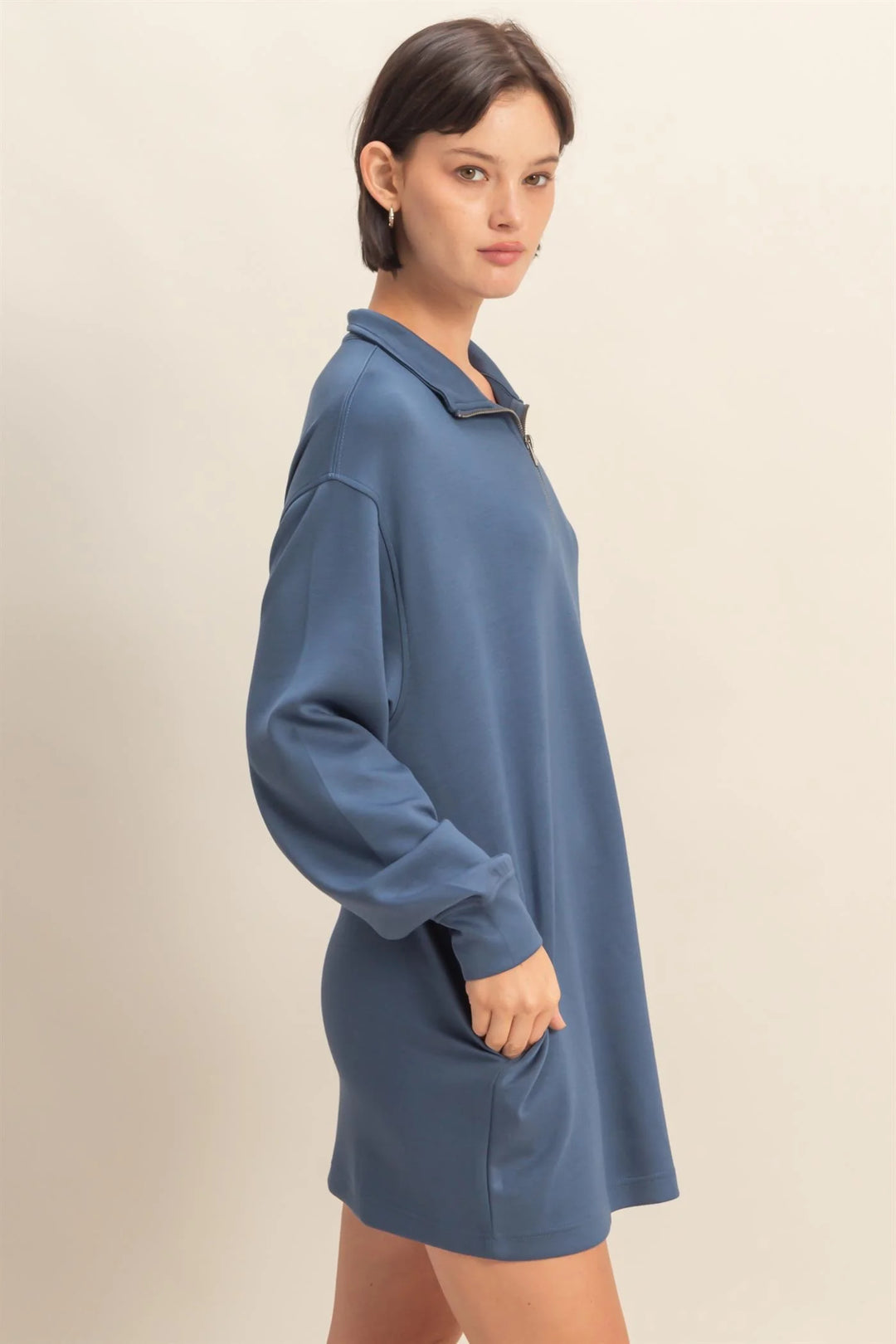 Ladies HYFVE Half Zip Up Long Sleeve Mini Dress - DZ25E240