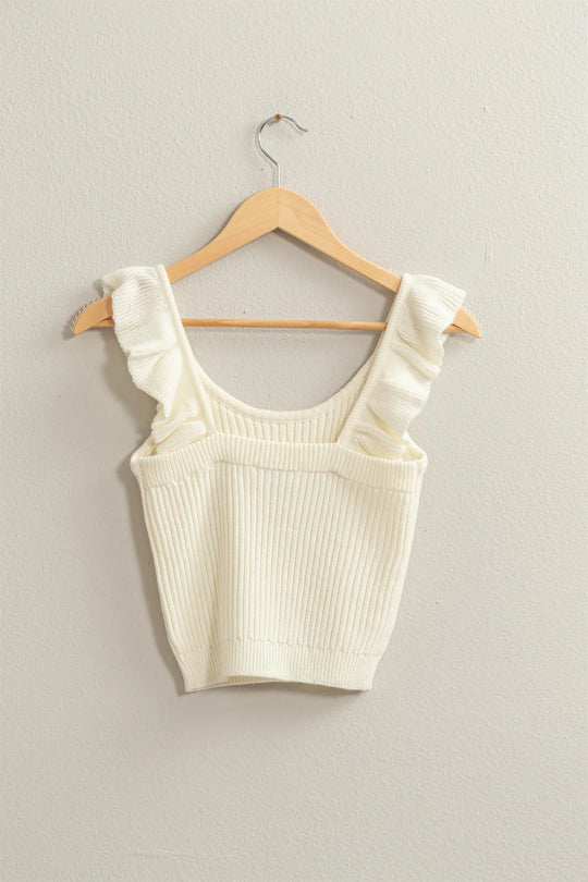 Ladies HYFVE Butterfly Breeze Ribbed Ruffle Crop Top - DZ24A505 - FINAL SALE