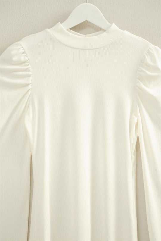 Ladies HYFVE Cream Puff-Sleeve Fitted Top Keyhole Back - HF25F361