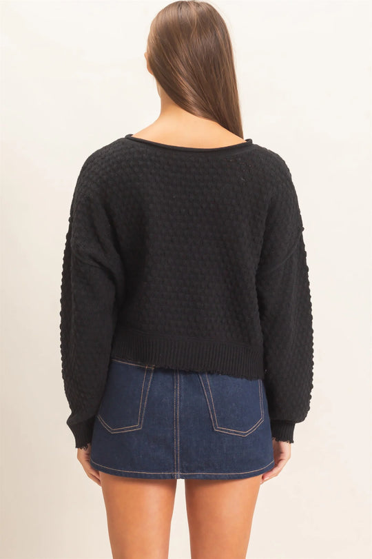 Ladies Hyfve Textured Boat Neck Sweater - Black - DZ26E880