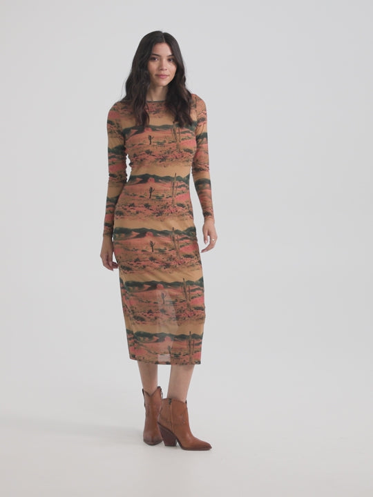 Ladies Wrangler Desert Print Mesh Maxi Dress - 112371959