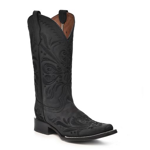 Ladies Black Embroidery Square Toe Western Boot - L5464