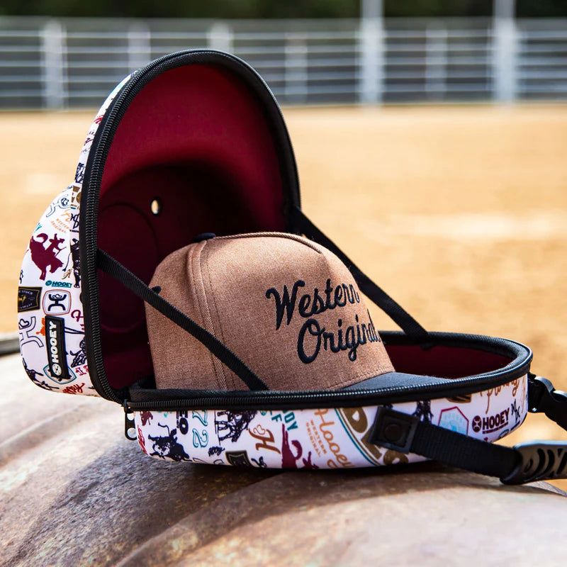 Hooey Cap Carrier -Cream w/Black & Burgundy Rodeo Print - CC012