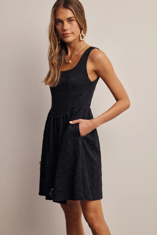 Ladies Listicle Floral Lace Mini Dress - FD0070-BLK