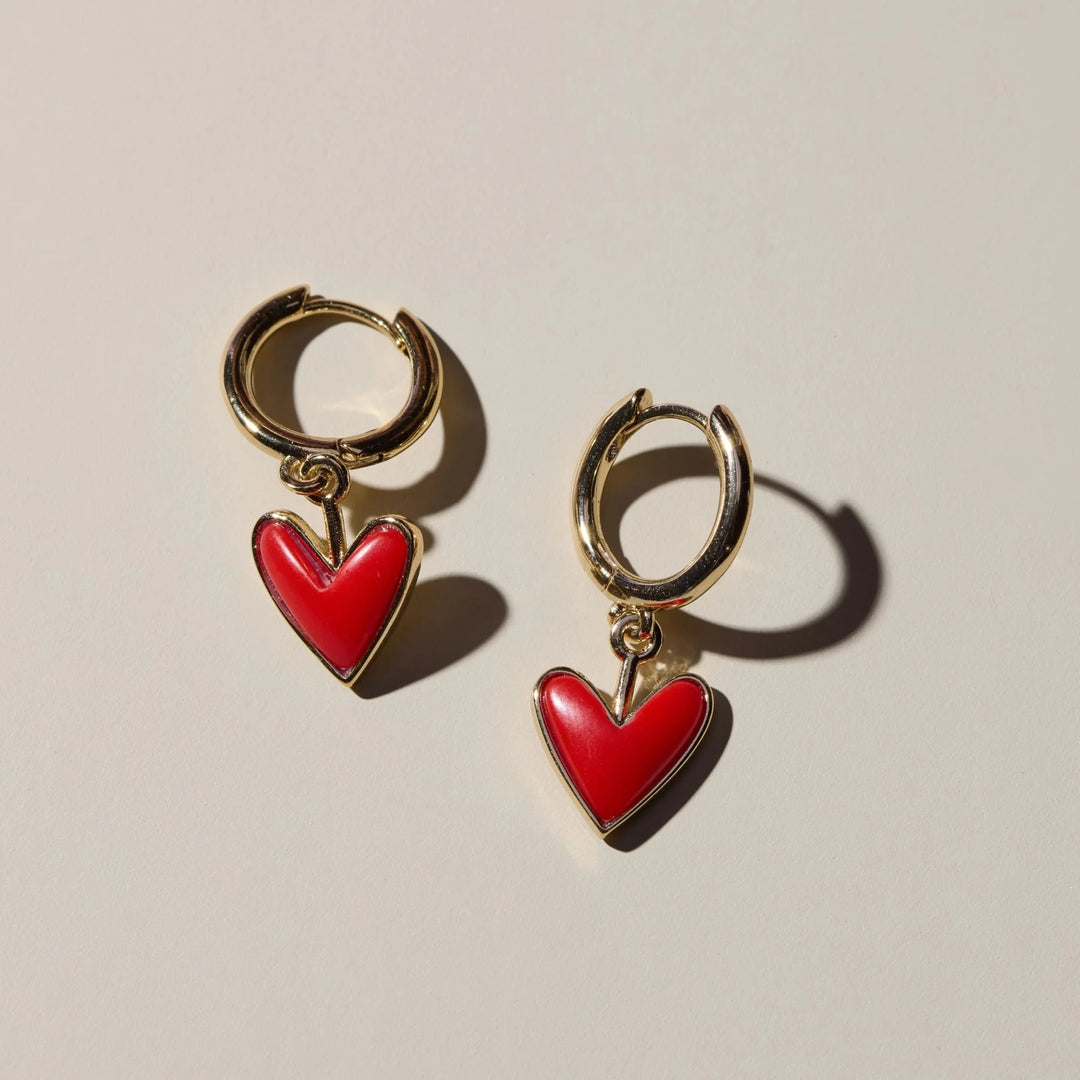 Nickel & Suede Red Coral Sweetheart Huggies