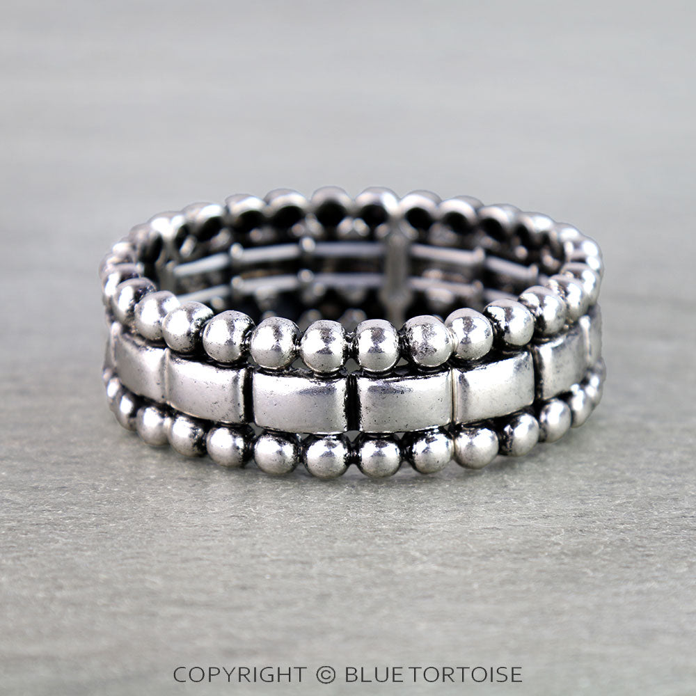 Blue Tortoise Western Metal Bubble Stretch Bracelet - SB2469