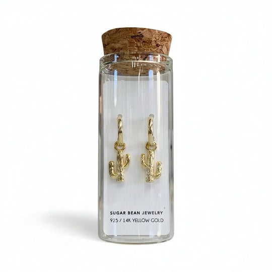 Sugar Bean Jewelry SONA CACTUS HUGGIE EARRINGS - Gold