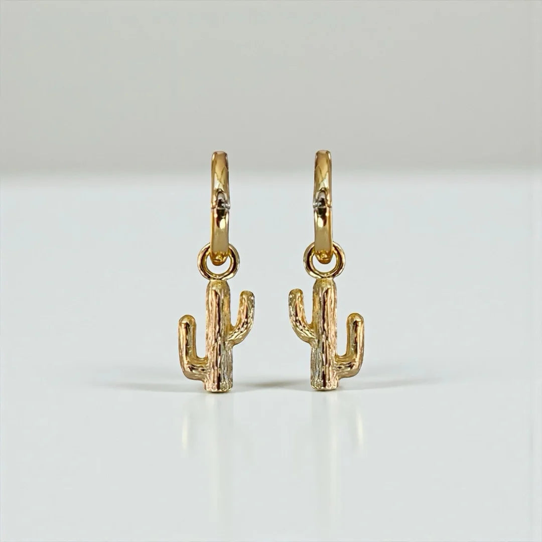Sugar Bean Jewelry SONA CACTUS HUGGIE EARRINGS - Gold