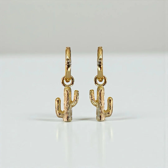 Sugar Bean Jewelry SONA CACTUS HUGGIE EARRINGS - Gold