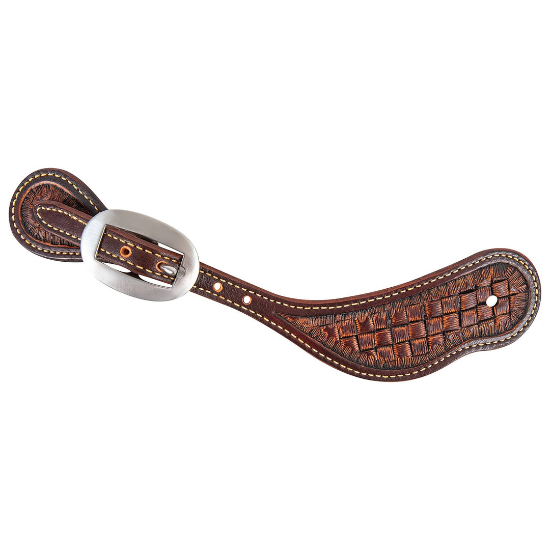 Martin Saddlery Cowboy Spur Straps, Weave Tooled with Weathered Antique
