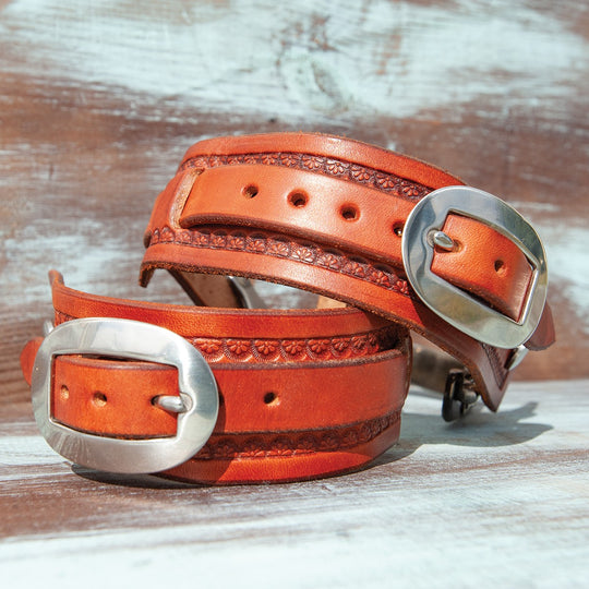 Martin Saddlery Square Sliding Spurstraps with Camo Border Tooling