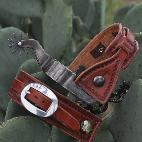 Martin Saddlery Square Sliding Spurstraps with Camo Border Tooling