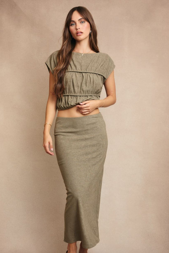 Ladies Le Lis Shirring Top & Skirt Set - STS3270
