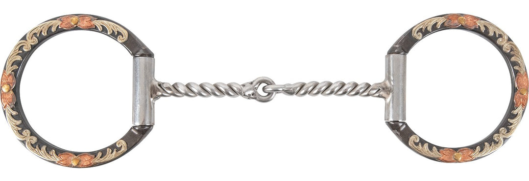 Classic Equine Floral Scroll Tool Box D Ring Bit with Twisted Wire