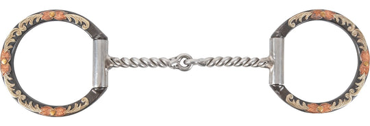 Classic Equine Floral Scroll Tool Box D Ring Bit with Twisted Wire