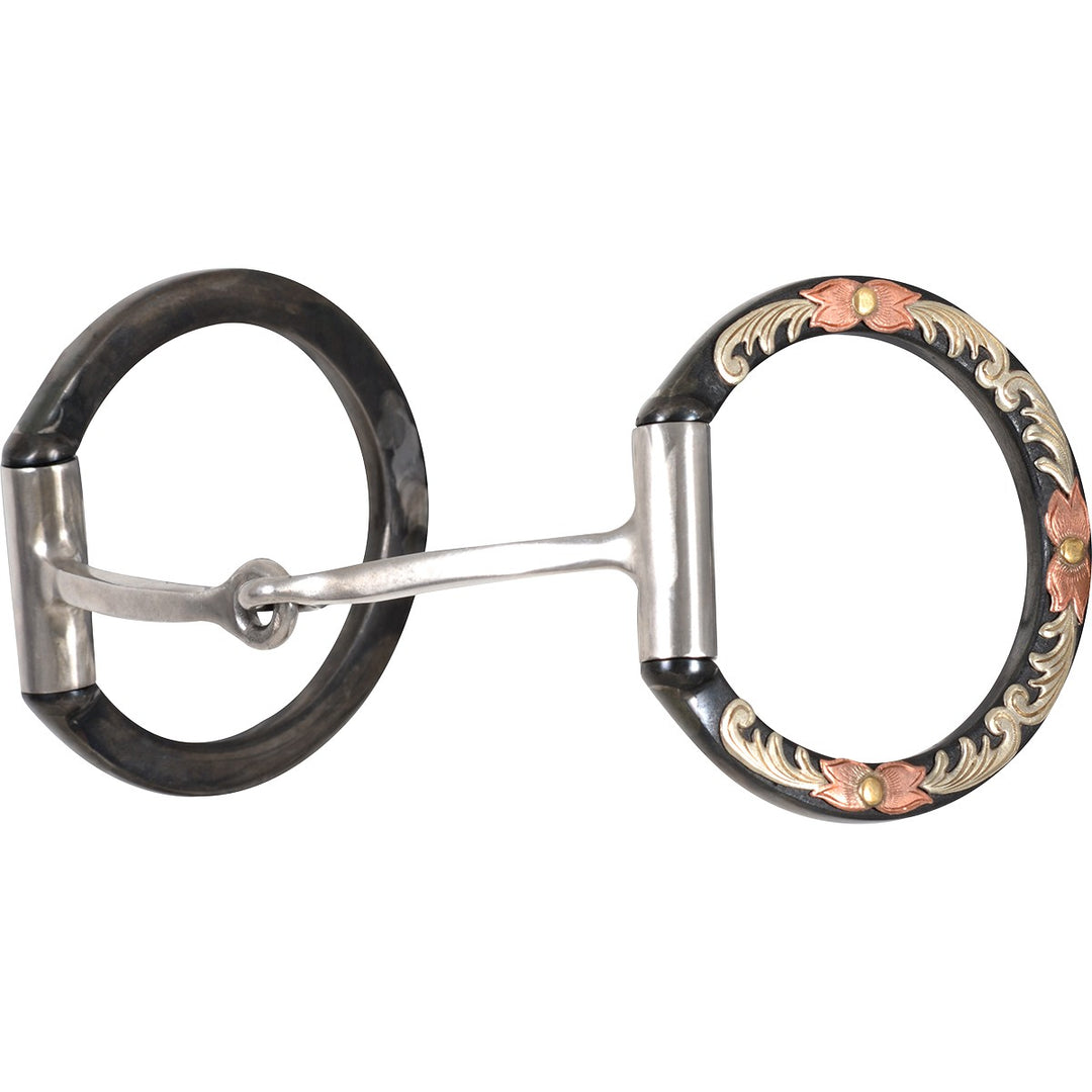 Classic Equine Floral Scroll Tool Box D Ring Bit with Square Bar