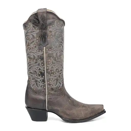 Women's Circle G Distressed Brown Embroidery Snip Toe Western Boot - L6322