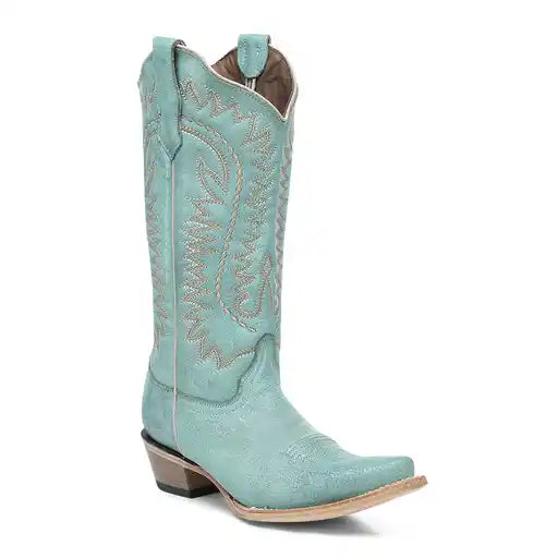 Women's Circle G Turquoise Embroidery Western Snip Toe Boot - L6331