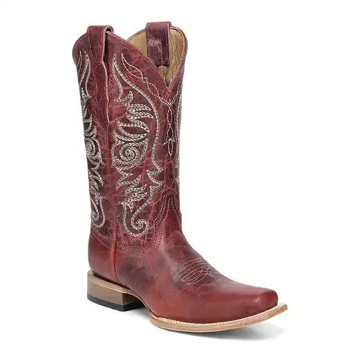 Ladies Circle G Red Embroidery Square Toe Western Boot - L6325