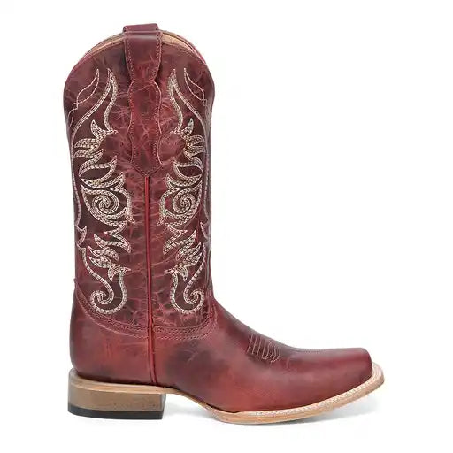 Ladies Circle G Red Embroidery Square Toe Western Boot - L6325