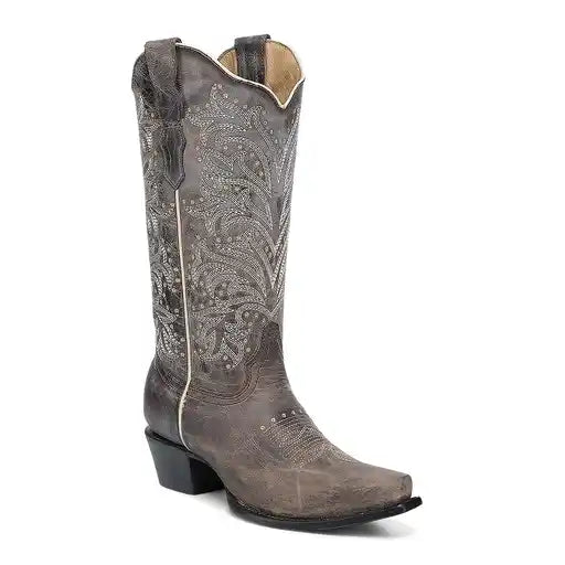 Women's Circle G Distressed Brown Embroidery Snip Toe Western Boot - L6322