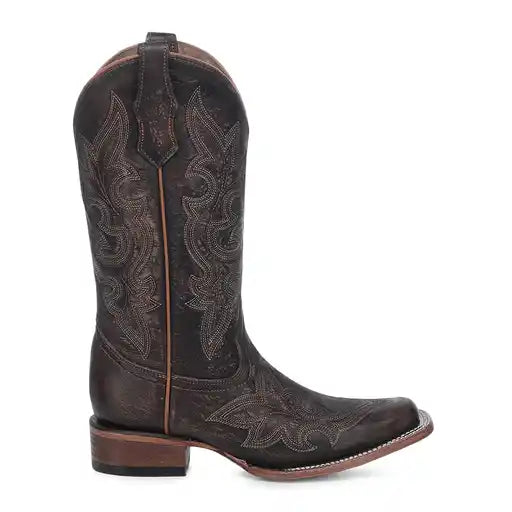 Women's Circle G Brown Embroidery Brown Embroidery Square Toe Western Boot - L8024