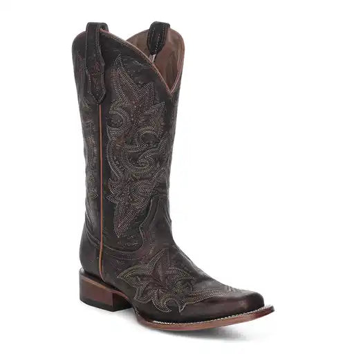 Women's Circle G Brown Embroidery Brown Embroidery Square Toe Western Boot - L8024