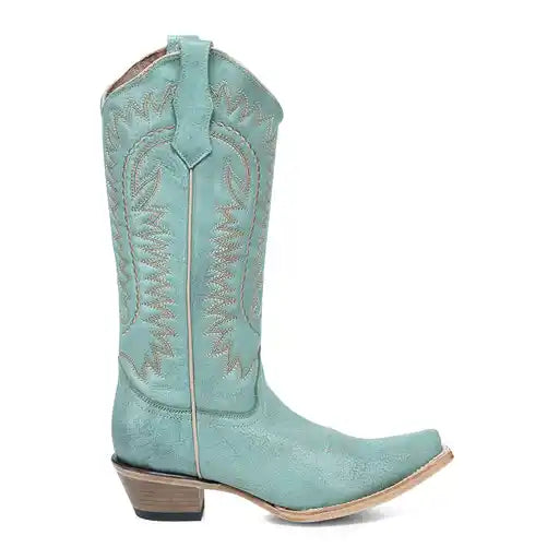 Women's Circle G Turquoise Embroidery Western Snip Toe Boot - L6331