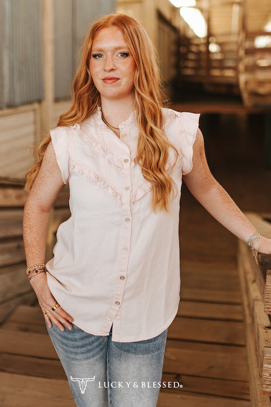 Lucky & Blessed Concho Button Down Ruffle Vintage Shirt - TO1257